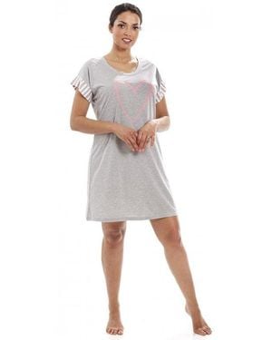 CAMILLE Short Sleeve Plain Nightshirt With Heart Motif - Grey