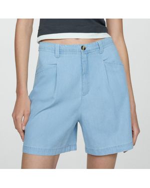 Mango Light Straight Mid-Rise Shorts - Blue