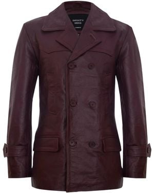 Infinity Leather Burgundy Leather Cowhide German Peacoat-Epping - Purple