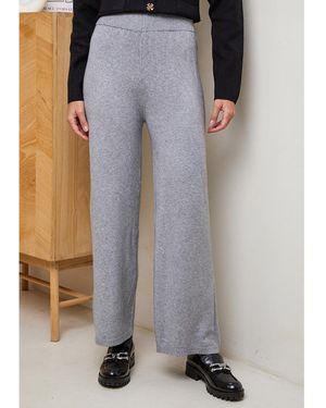 Sofiacashmere Cashmere Blend Wide Leg Trousers - Grey
