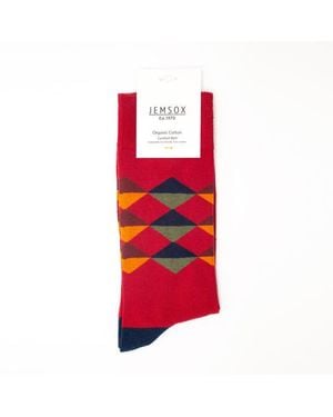Jemsox Multi Diamond Pattern Comfort Top Cotton Socks - Red