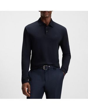 BOSS Pado Long Sleeve Cotton Polo Shirt - Blue