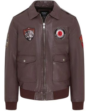 Infinity Leather Leather Bomber G-1 Aviator Collar Jacket - Brown
