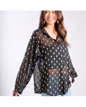 Needs No Label Foil Chiffon Oversize Shirt - Black