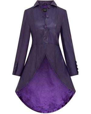 Infinity Leather Plum Gothic Full Length Leather Coat Victorian Flare Goth Punk - Purple