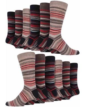 Sock Snob Rome 12 Pair Colourful Cotton Striped Patterned Dress Socks - Brown