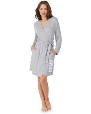 DKNY Cotton Logo Short Robe Marl - Grey