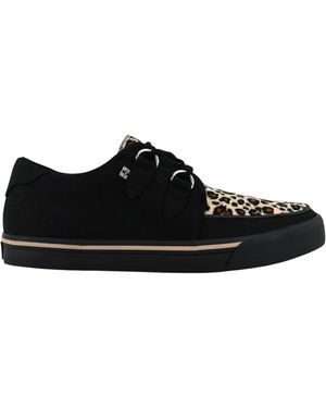 Infinity Leather Pointed Creeper Trainer Leopard Canvas Platform Shoes - Black