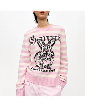 Ganni Stripe Wool Blend Bunny Jumper - Pink