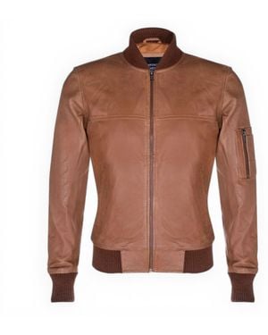 Infinity Leather Ma-1 Tan Leather Bomber Jacket-Cowes - Brown