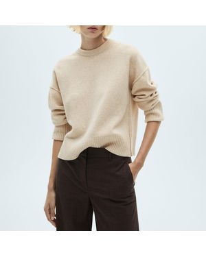 Mango Cream Wool Blend Round Neck Jumper - Natural