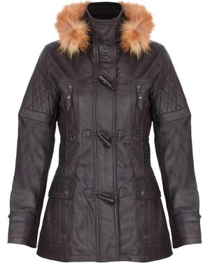 Infinity Leather Quilted Leather Hooded Parka Jacket-Northampton - Grey