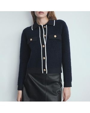 Mango Knitted Buttoned Jacket - Blue