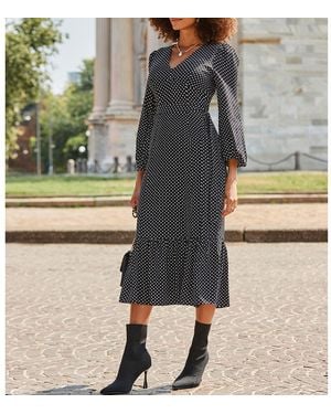 Sosandar Spot Print Belted Midi Dress - Grey