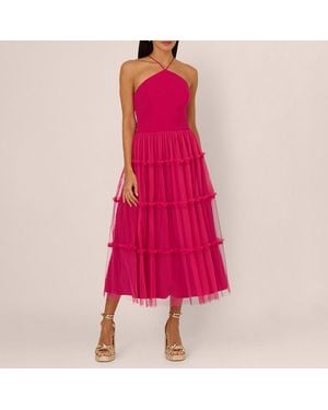 Adrianna Papell Gathered Stretch Crepe Halter Gown - Pink