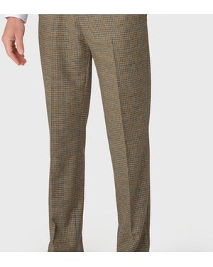 Brook Taverner Tailored Fit Woolf Check British Wool Suit Trousers - Grey