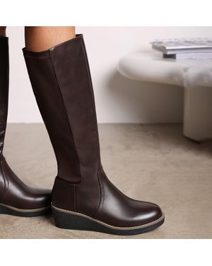 Where's That From 'Journey' Knee High Wedge Boot With Stitch Detail - Brown