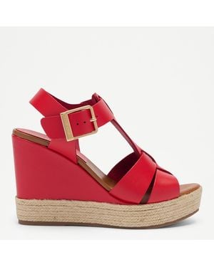 Russell & Bromley Coral Havana Leather Wedge Espadrilles - Red