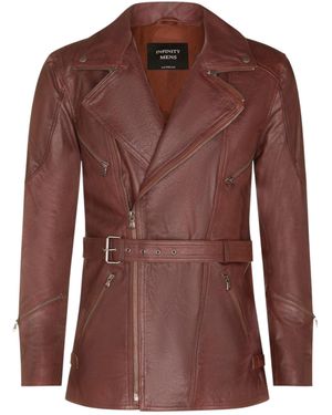 Infinity Leather Cross Zip Mid-Length Ce Tan Armour Biker Jacket - Brown