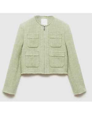 Mango Tweed Jacket With Zip - Green