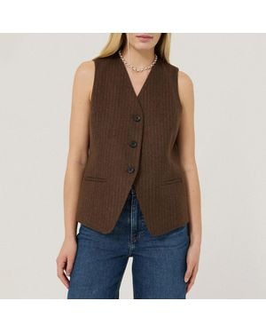 Jigsaw Wool Pinstripe Waistcoat - Brown