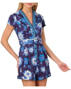 Adrianna Papell Floral Printed Cotton Blend Playsuit - Blue