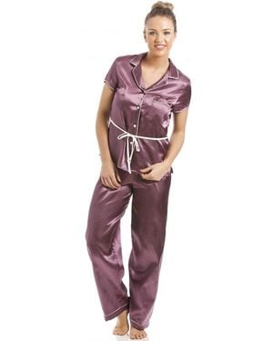 CAMILLE Short Sleeve Belted Satin Pyjama Set - Red