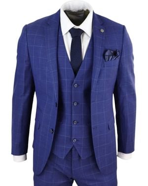 Paul Andrew 3 Piece Royal Check Vintage Retro Suit - Blue