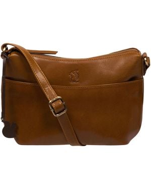Conkca 'Merrill' Dark Tan Leather Cross Body Bag - Brown