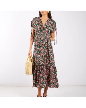 Needs No Label Multicoloured Floral Gathered Sleeve Midi Dress - Pink