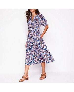 Boden Multi Bria Oriental Puff Sleeve Midi Dress - Blue