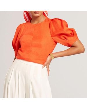Ted Baker Limarie Linen Puff Sleeve Top - Orange