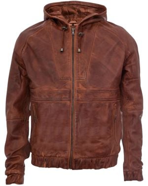 Infinity Leather Tan Leather Hooded Bomber Jacket-Chorley - Brown