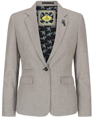 Infinity Leather Tweed Tailored Fit Wool Blend Blazer - Grey