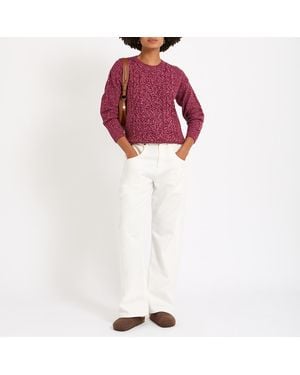 Crew Cable Knit Twist Yarn Jumper - Red