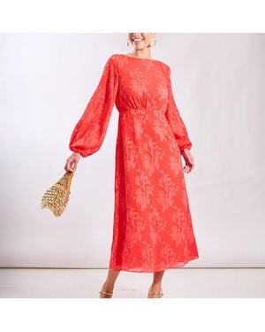 Needs No Label Long Sleeve Jacquard Midi Dress - Red