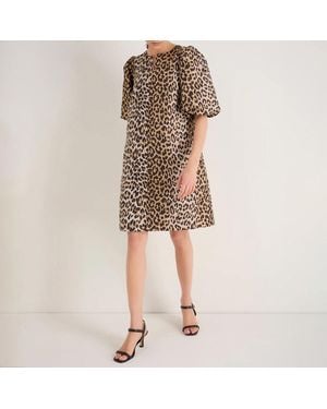 Wyse Leopard Jacquard Remy Dress - Natural