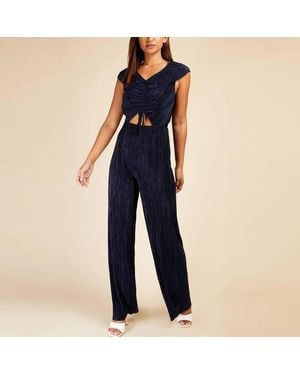 Little Mistress Plisse Tie Detail Jumpsuit - Blue