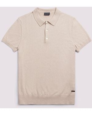 Duchamp Cream Short Sleeve Knit Cotton Blend Polo Shirt - Natural