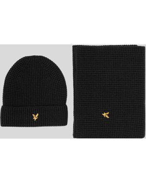 Lyle & Scott Brushed Scarf And Beanie Set - Black