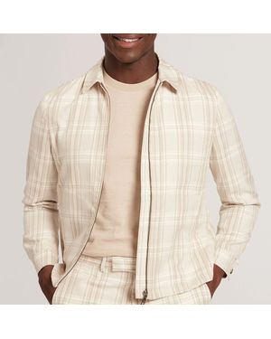 Ted Baker Taupe Arrigoh Checked Cotton Blend Harrington Zip Jacket - Natural