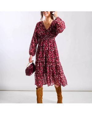 Needs No Label Leopard Tiered Chiffon Midi Dress