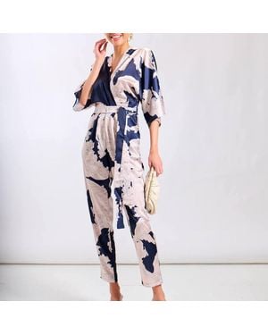 Needs No Label Leaf Kimono Sleeve Jumpsuit - Blue