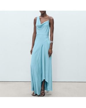 Mango Asymmetrical Creased-Effect Dress - Blue