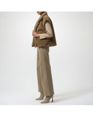 Joseph Ribkoff Chevron Patterned Faux Fur Gilet - Natural