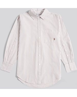U.S. POLO ASSN. Taupe Stripe Poplin Loose Fit Cotton Shirt - White