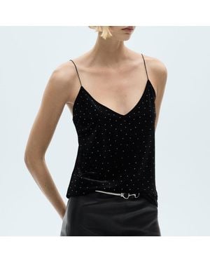 Mango Strass Velvet Top - Black