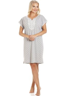 CAMILLE Polka Dot Short Sleeved Nightshirt - Grey