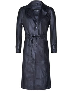 Infinity Leather Long Leather Trench Overcoat-Fleetwood - Blue
