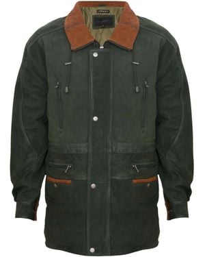 Infinity Leather 3/4 Nubuck Leather Parka Coat-Farnham - Green